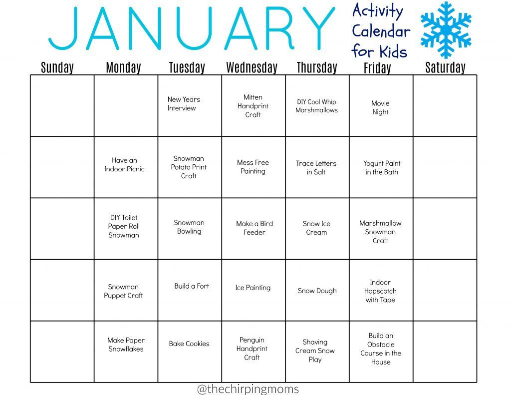 January Lesson Plans for toddlers 31 January Activities &amp; Crafts for Kids Free Activity