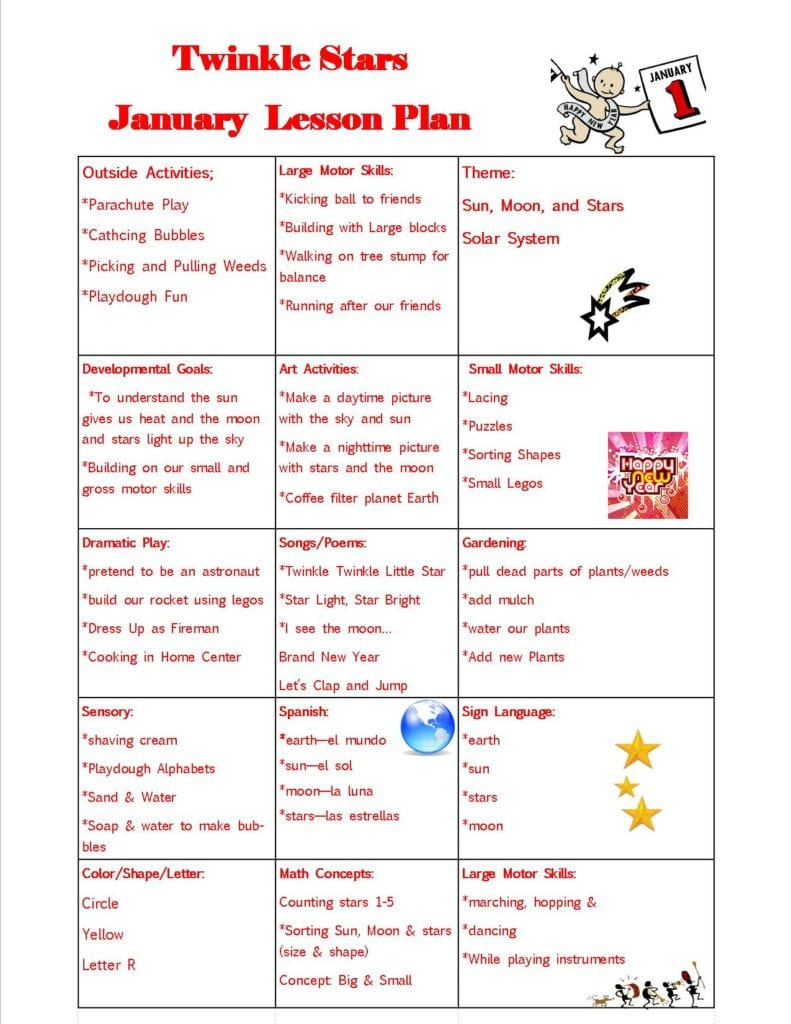 January Lesson Plans for toddlers Twinkle Stars January Lesson Plan 2015 Sun Moon &amp; Stars