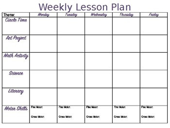 Kindergarten Lesson Plan Template Free Teacher S Weekly Lesson Plan Template
