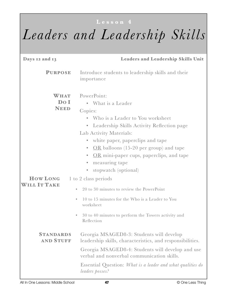 Leadership Lesson Plans 8 04 Leaders and Leadership Lesson Plan Download E