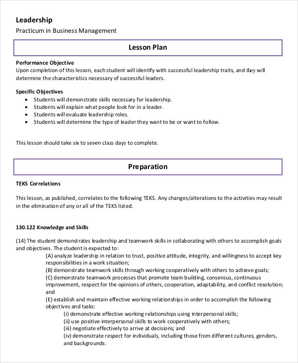 Leadership Lesson Plans Free 62 Lesson Plan Examples &amp; Samples In Google Docs