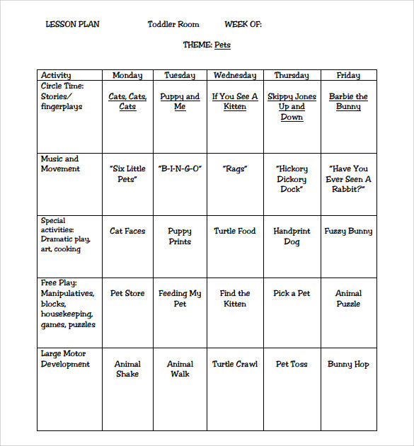 Lesson Plan Activities Free Sample toddler Lesson Plan Templates In Pages