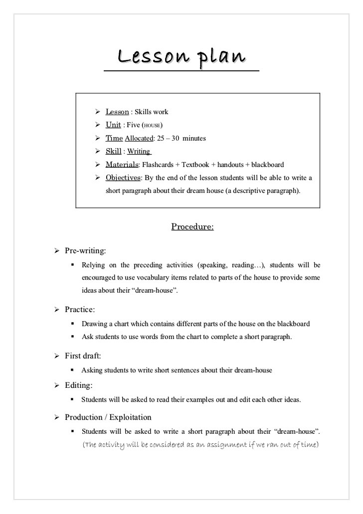 Lesson Plan Activities Lesson Plan Writing Activity
