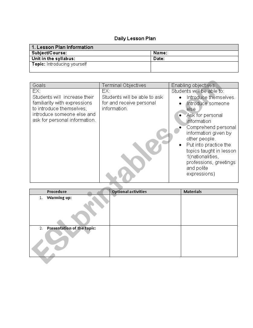 Lesson Plan Definition Daily Lesson Plan Template Addictionary
