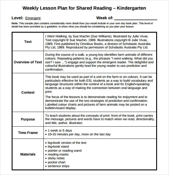 Lesson Plan for Kindergarten Reading 9 Sample Guided Reading Lesson Plans