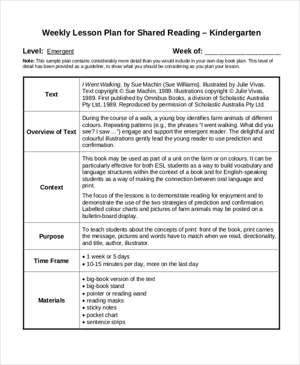 Lesson Plan for Kindergarten Reading Reading Lesson Plan Sample Pdf