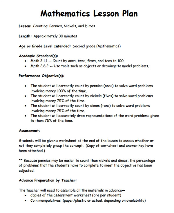 Lesson Plan for Maths Free 10 Sample Math Lesson Plan Templates In Pdf
