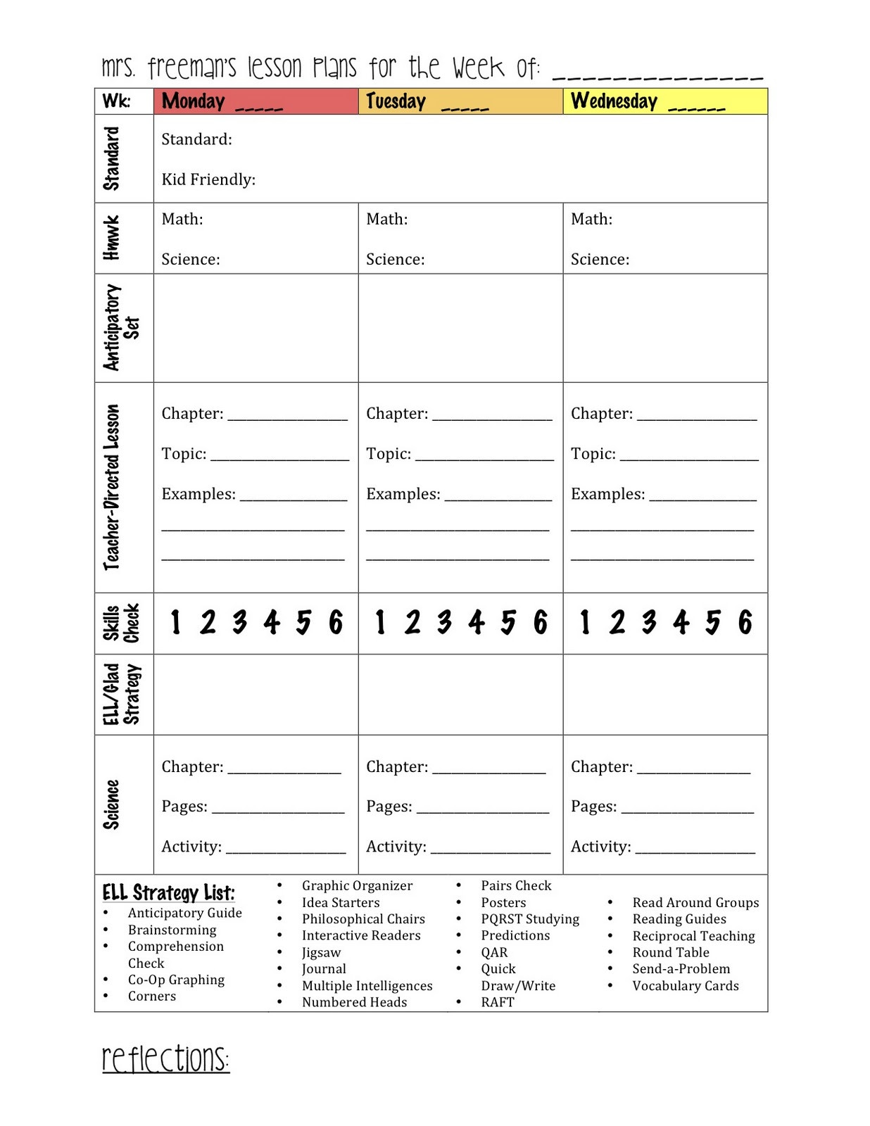 Lesson Plan for Maths Life In Middle School Math Lesson Planner