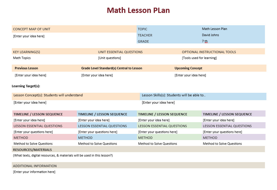 Lesson Plan for Maths Math Lesson Plan Template Word Templates for Free Download