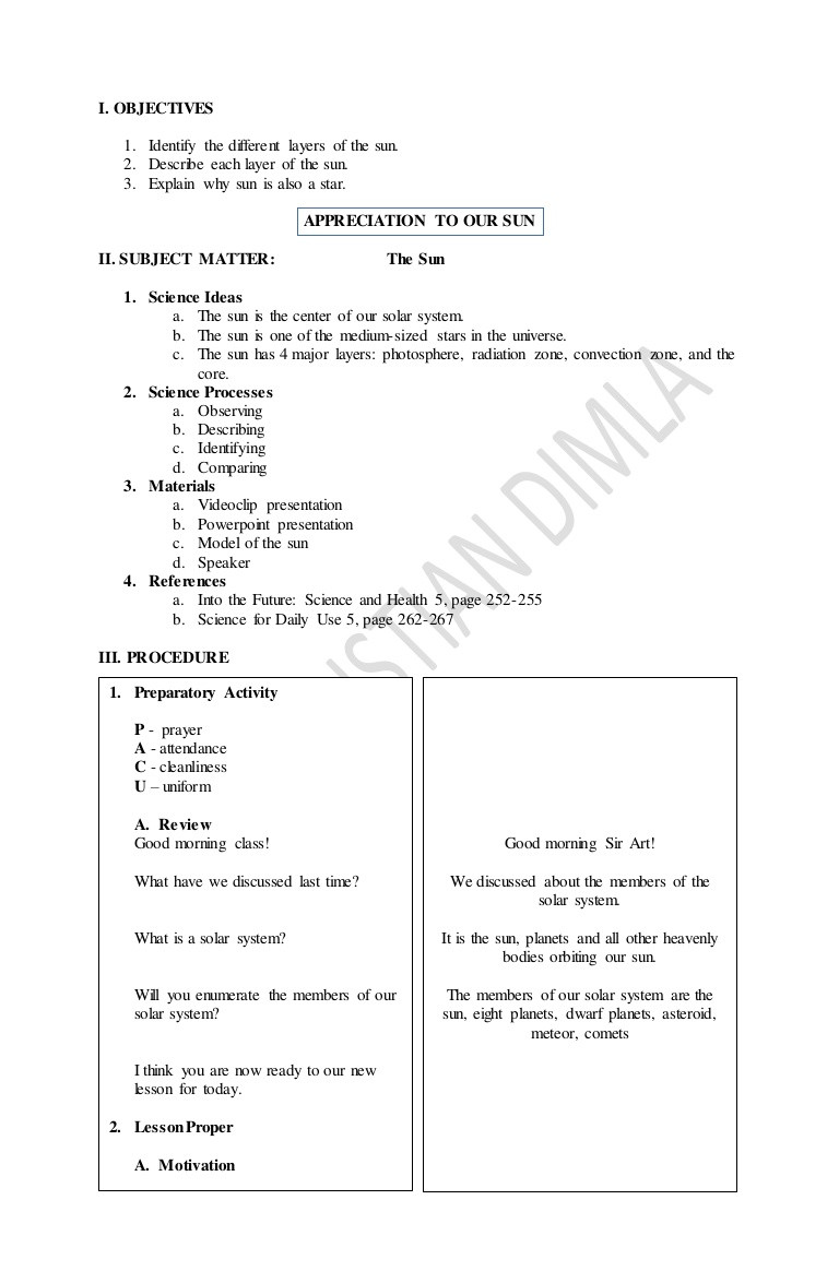 Lesson Plan for Science Detailed Lesson Plan In Science 5
