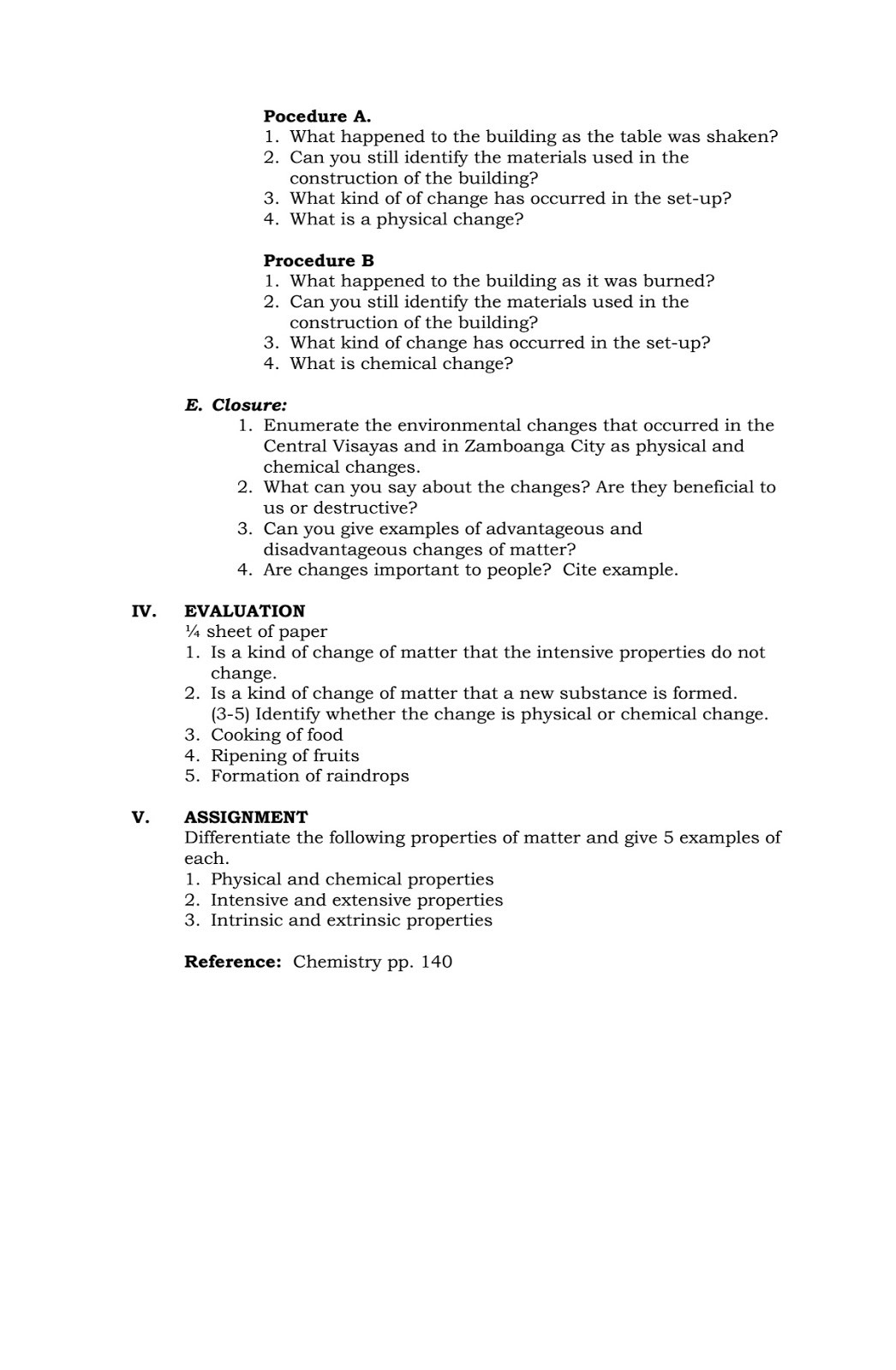 Lesson Plan for Science Science Concepts and Questions K to 12 Sample Lesson
