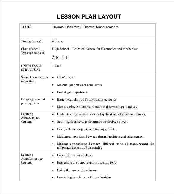 Lesson Plan Layout 59 Lesson Plan Templates Pdf Doc Excel