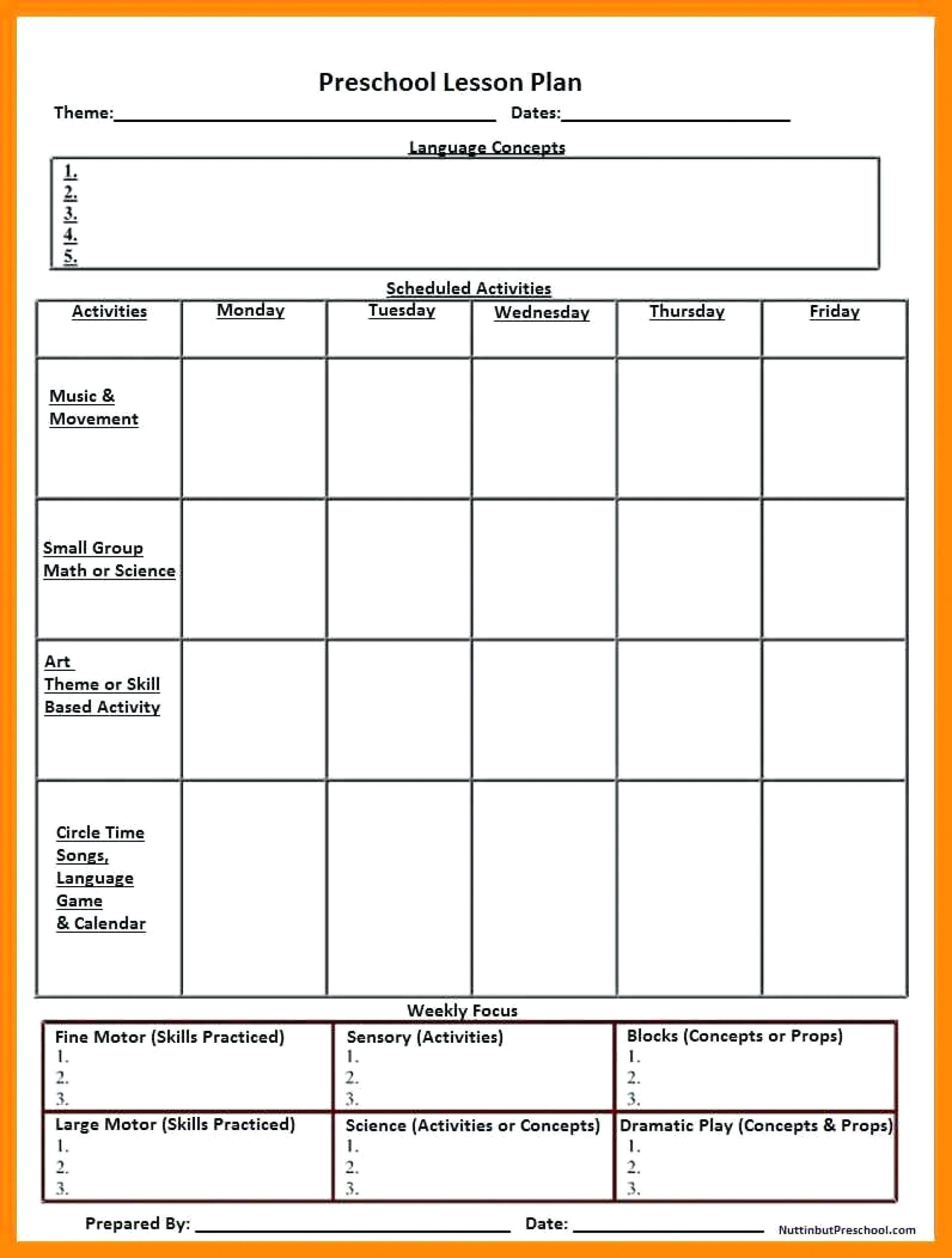 Lesson Plan Printable Printable Template Childcare Lesson Plan 2020