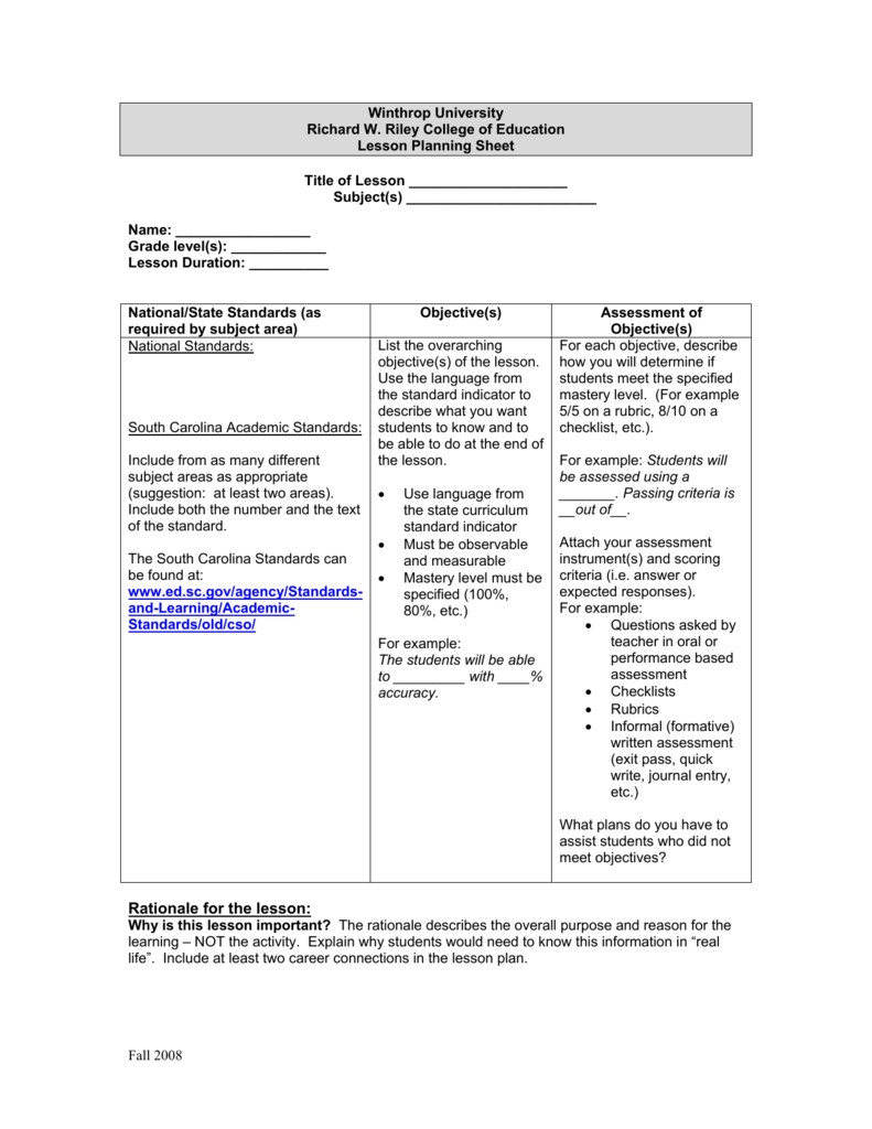Lesson Plan Rationale Rationale for the Lesson