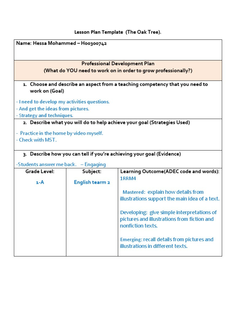 Lesson Plan Reflection Lesson Plan Story and Reflection Lesson Plan