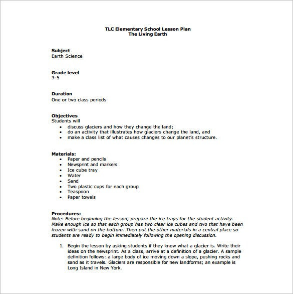 Lesson Plan Sample for Elementary Elementary Lesson Plan Template 11 Pdf Word format