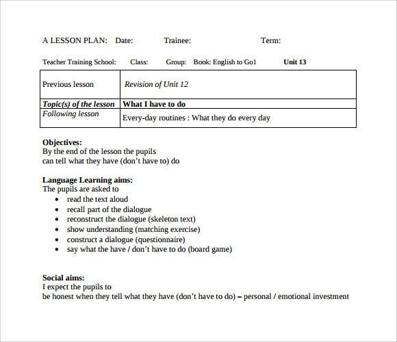 Lesson Plan Sample for Elementary Free 8 Sample Elementary Lesson Plan Templates In Pdf