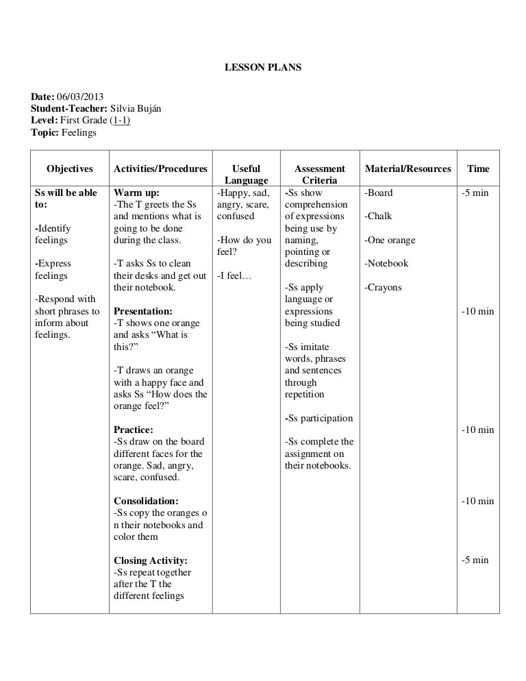 Lesson Plan Structure Sample Lesson Plan format for Elementary