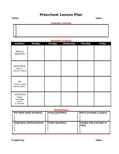 Lesson Plan Template Doc 12 Preschool Weekly Lesson Plan Templates In Pdf