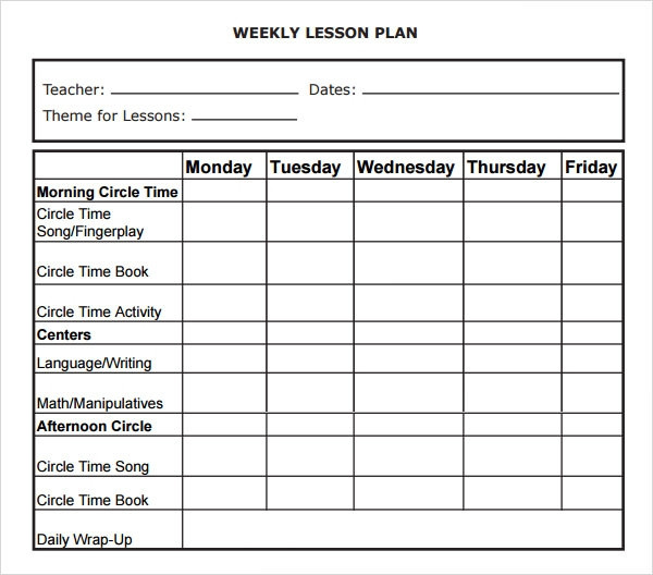 Lesson Plan Template Doc Weekly Lesson Plan 8 Free Download for Word Excel Pdf