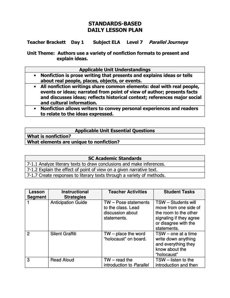 Lesson Plan Template Example 14 Free Daily Lesson Plan Templates for Teachers