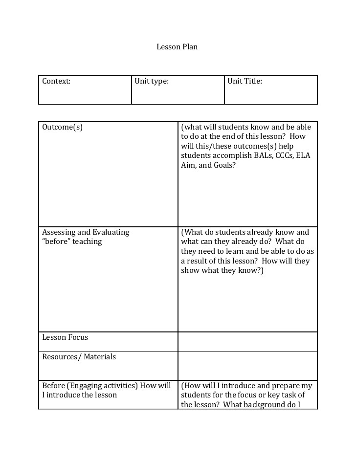 Lesson Plan Template Example Lesson Plan Template with Examples