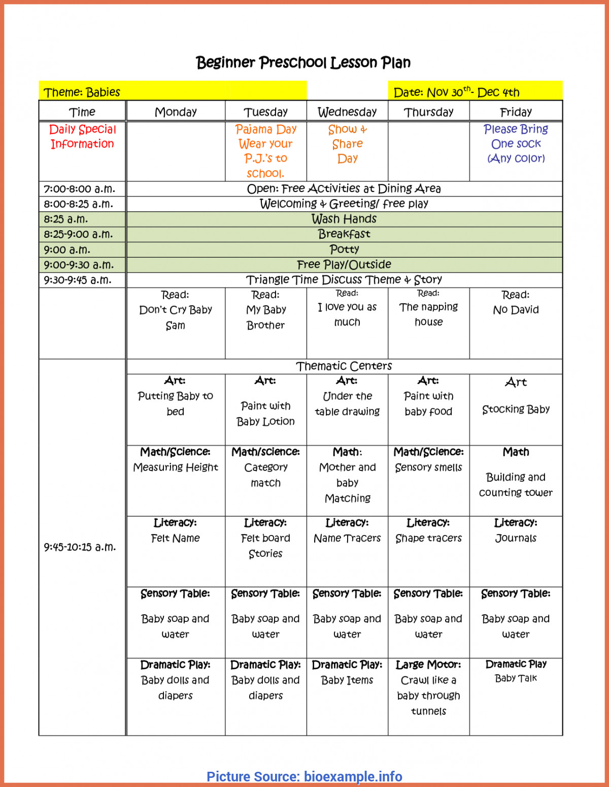 Lesson Plan Template Pdf Briliant Preschool Weekly themes for the Year Summer Camp