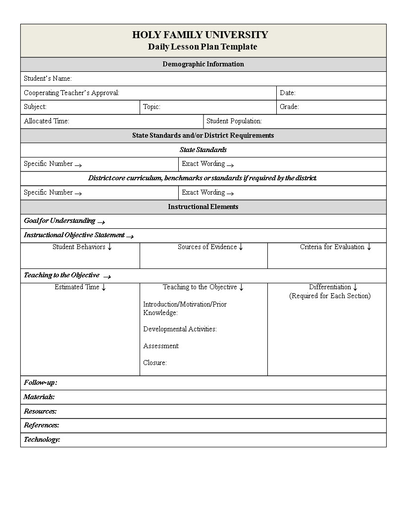 Lesson Plan Template Word Daily Lesson Plan Word