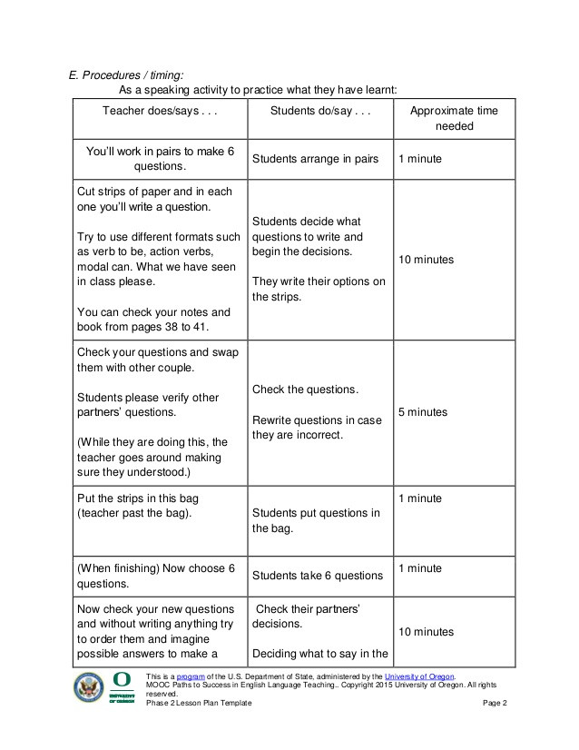 Lesson Plans for English Teachers Phase 2 Lesson Plan Template Paths to Success In English