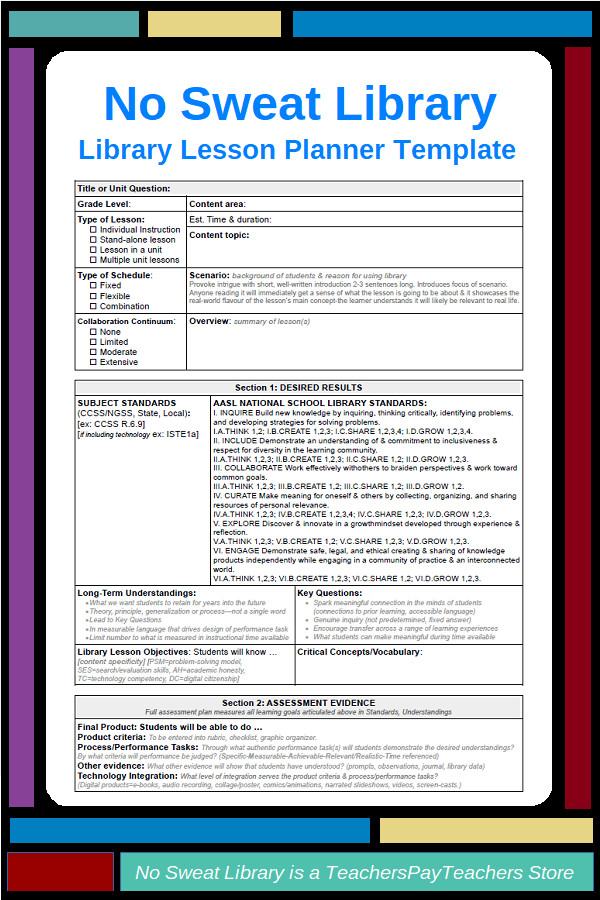 Library Lesson Plans Nosweat Library Lesson Planner Template