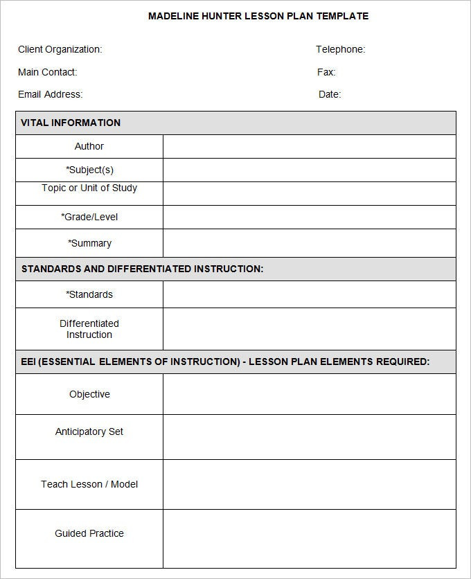 Madeline Hunter Lesson Plan Example Madeline Hunter Lesson Plan Template 3 Free Word