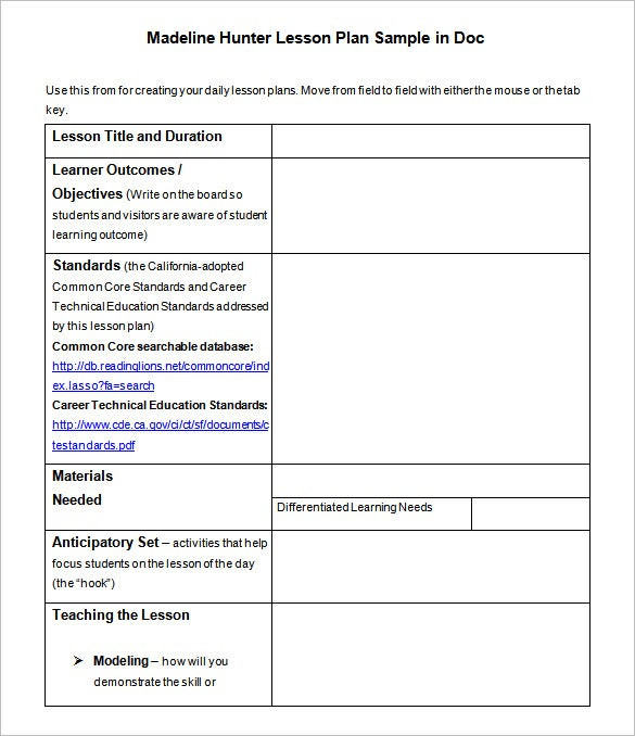 Madeline Hunter Lesson Plan Template Lesson Plan Template – 43 Free Word Excel Pdf format