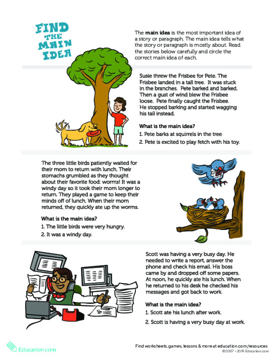 Main Idea Lesson Plan Finding the Main Idea Of A Story Worksheet
