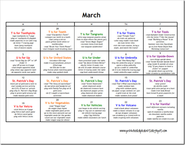 March Lesson Plans for Preschool Preschool Alphabet Preschool Plan for March