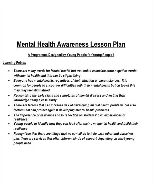 Mental Health Lesson Plans 47 Lesson Plan Templates