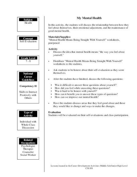 Mental Health Lesson Plans Mental Emotional Health Lesson Plans &amp; Worksheets