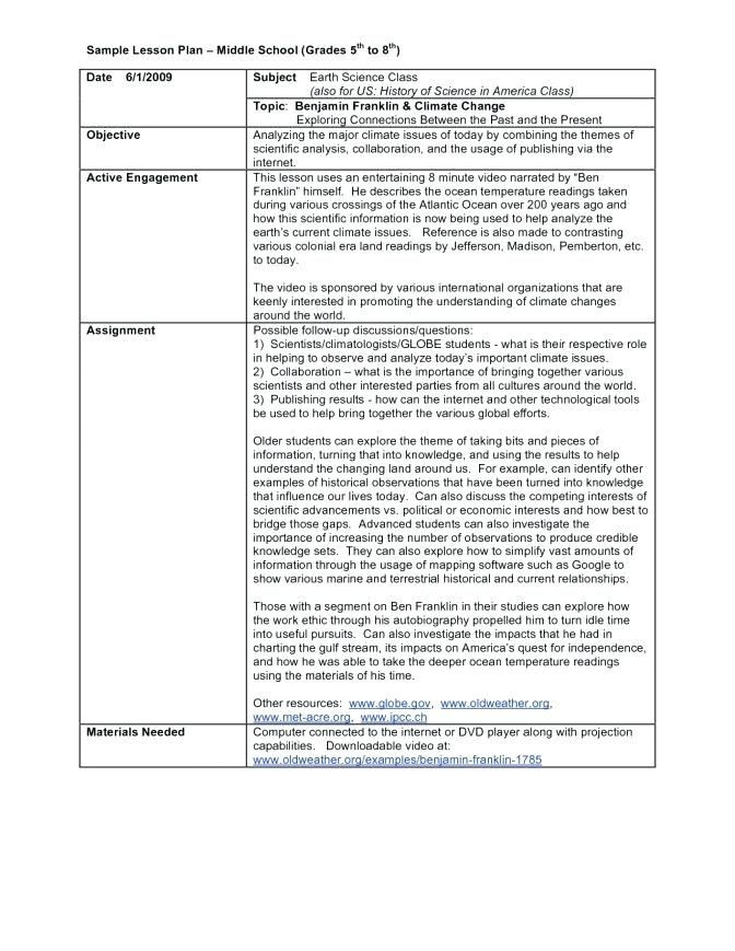 Middle School Lesson Plan Template Middle School Lesson Plan Template for Sample Templates