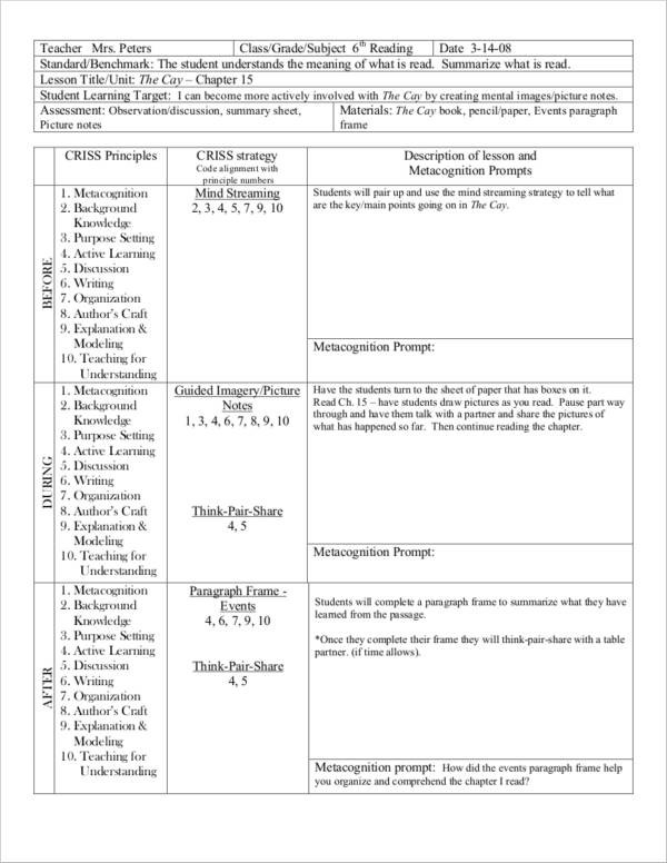Middle School Lesson Plans Lesson Plan Example for Middle School