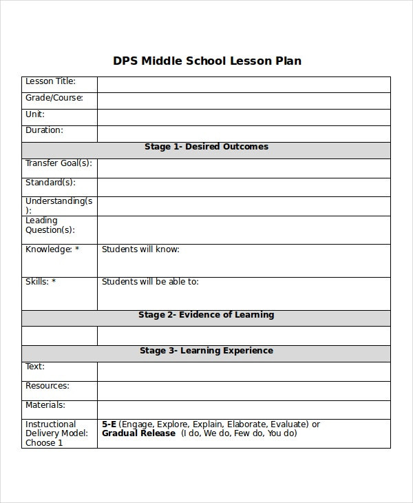 Middle School Lesson Plans Lesson Plan Template 17 Free Word Pdf Document