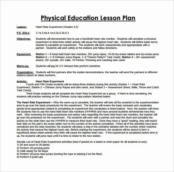 Middle School Pe Lesson Plans 25 Pe Lesson Plan Template In 2020