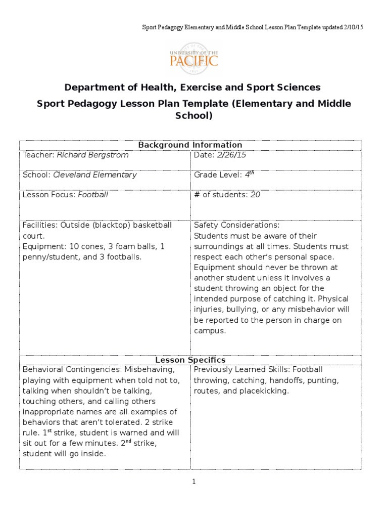 Middle School Pe Lesson Plans Department Of Health Exercise and Sport Sciences Sport