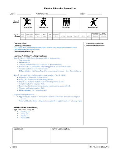 Middle School Pe Lesson Plans Primary Pe Lesson Plan and Planning for An Outstanding
