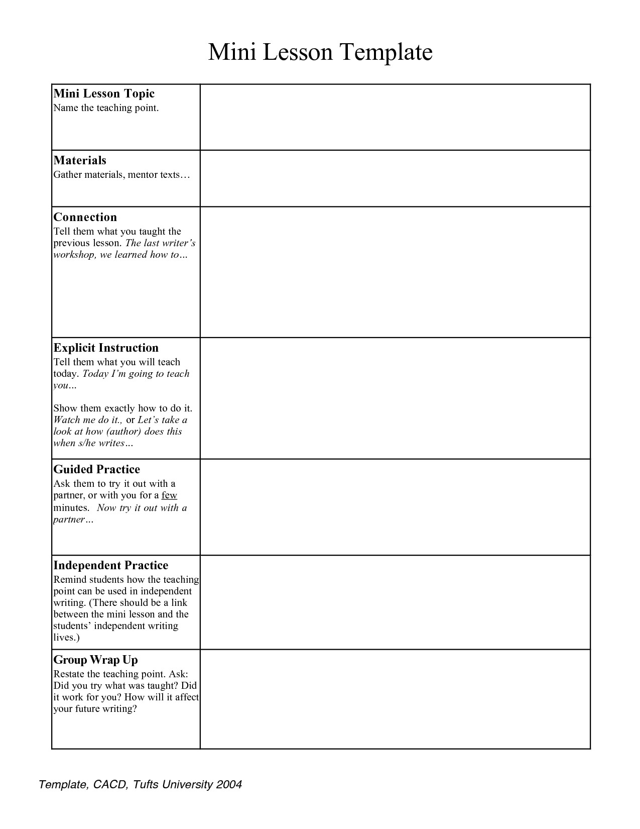 Mini Lesson Plan Template Daisy Blake