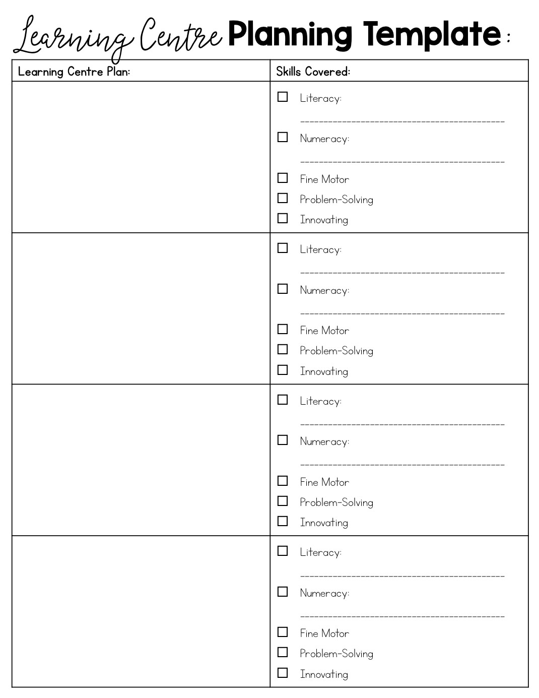 Mini Lesson Plan Template Planning Templates for Fdk