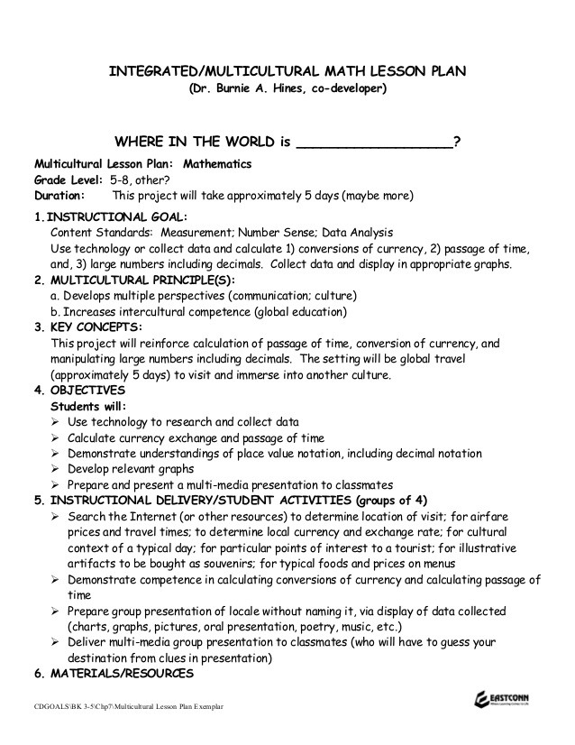 Multicultural Lesson Plans Multicultural Lesson Plan Exemplar On Line Math Lesson