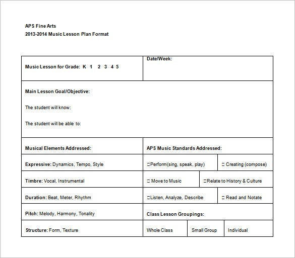 Music Lesson Plan Template Music Lesson Plan Template 8 Free Pdf Word format