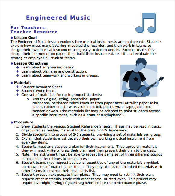 Music Lesson Plans Free 9 Sample Music Lesson Plan Templates In Pdf