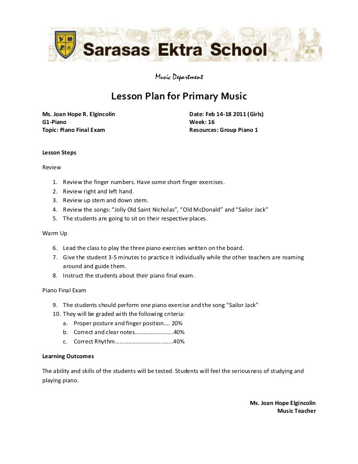 Music Lesson Plans Grade 1 Music Lesson Plan Wk 1 16