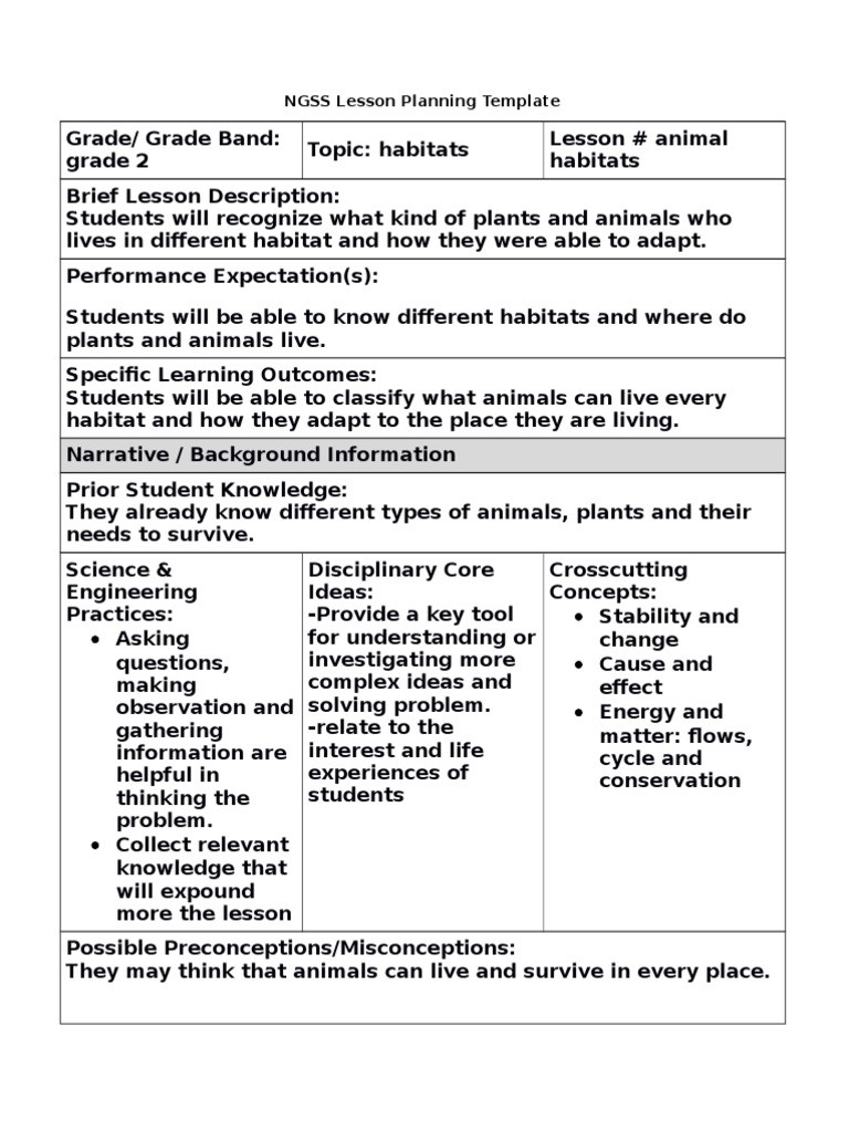 Ngss Lesson Plans 5e Ngss Lesson Planning Template 0 Lesson Plan
