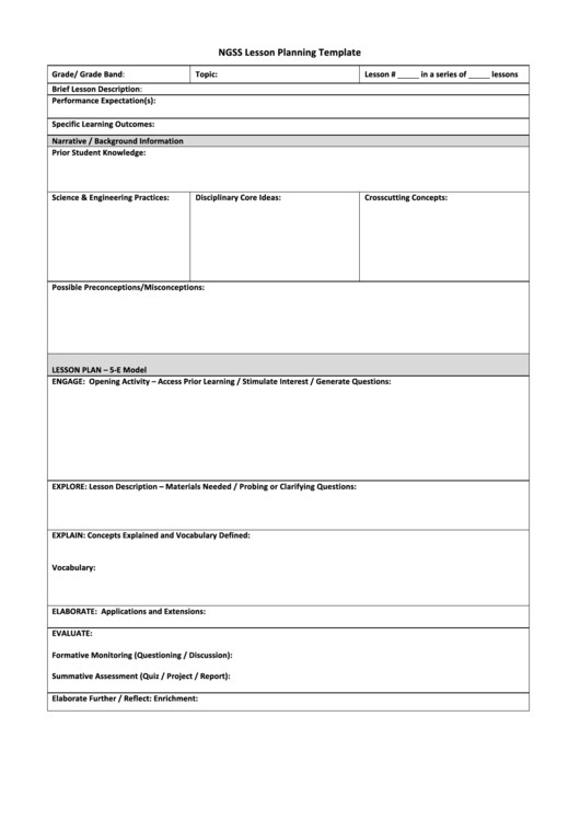 Ngss Lesson Plans 5e Ngss Lesson Planning Template Printable Pdf